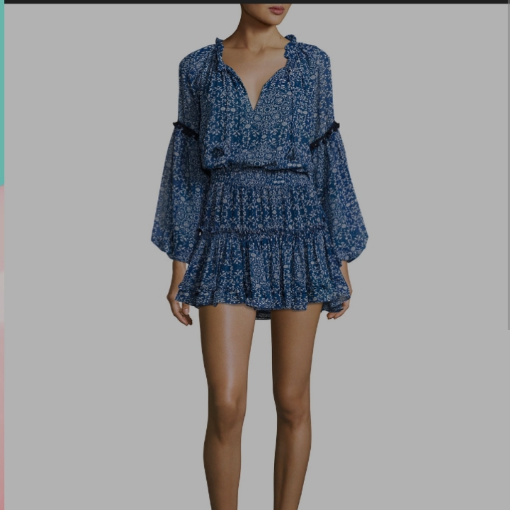 Misa Los Angeles "Lizeth" Floral Pom Pom Detail Ruffle Dress Size Small.